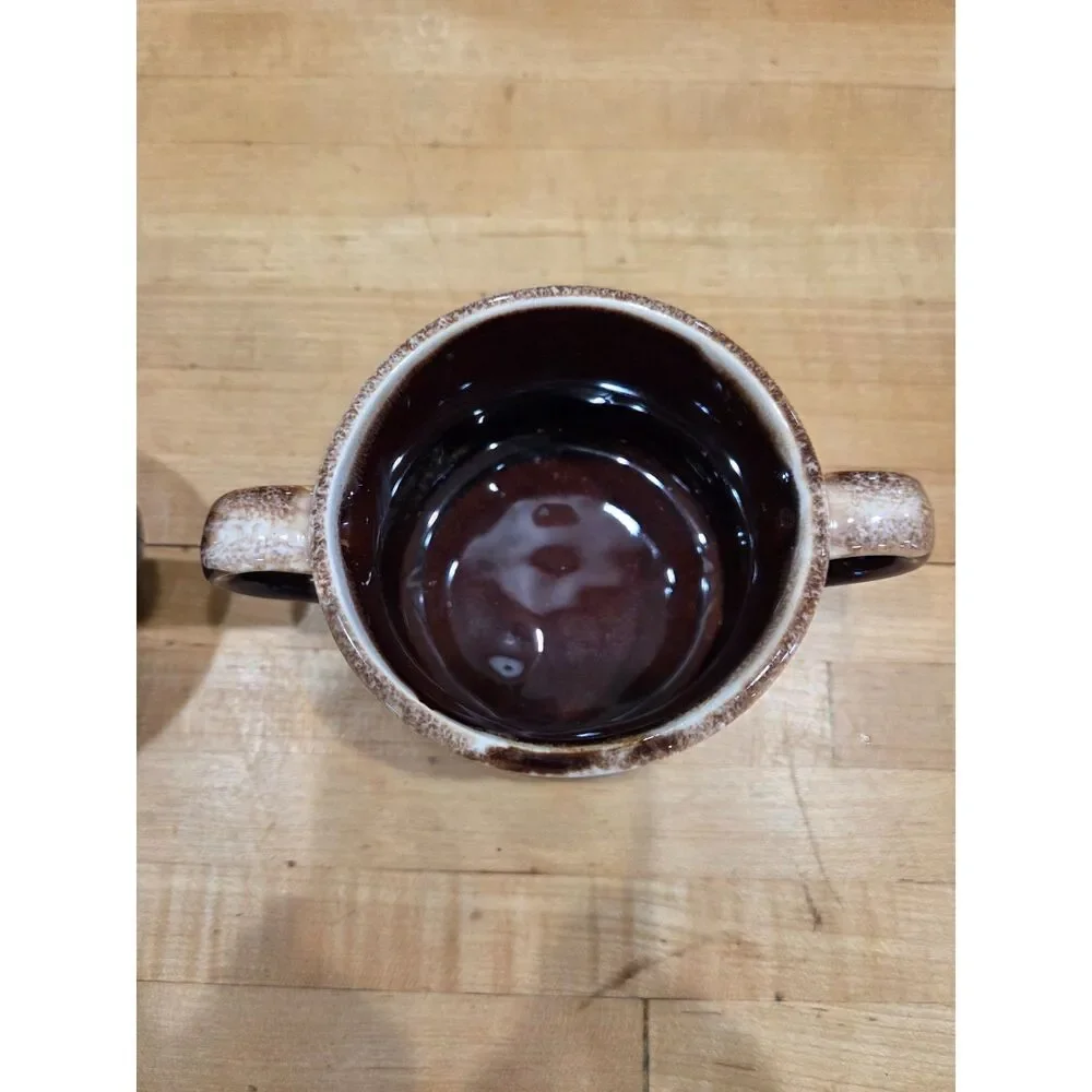 Vintage McCoy Brown Drip Glaze Double Handle Soup Bowls Set of 2